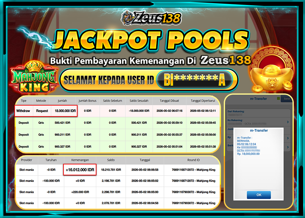 ZEUS138 MAHJONG KING Rp.18,000,000 LUNAS